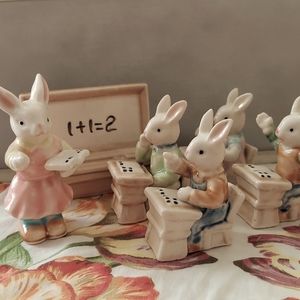 Vtg Porcelain Bunny Teacher & Class